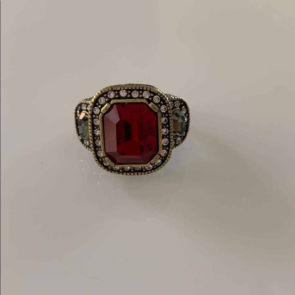 Cocktail Ring With Ruby Colored Stone And Cz - image 2